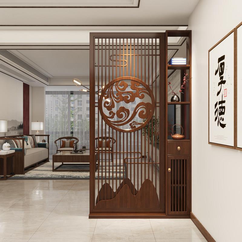 新中式实木屏风隔断客厅2025新款玄关柜入户正对门风水遮挡置物架