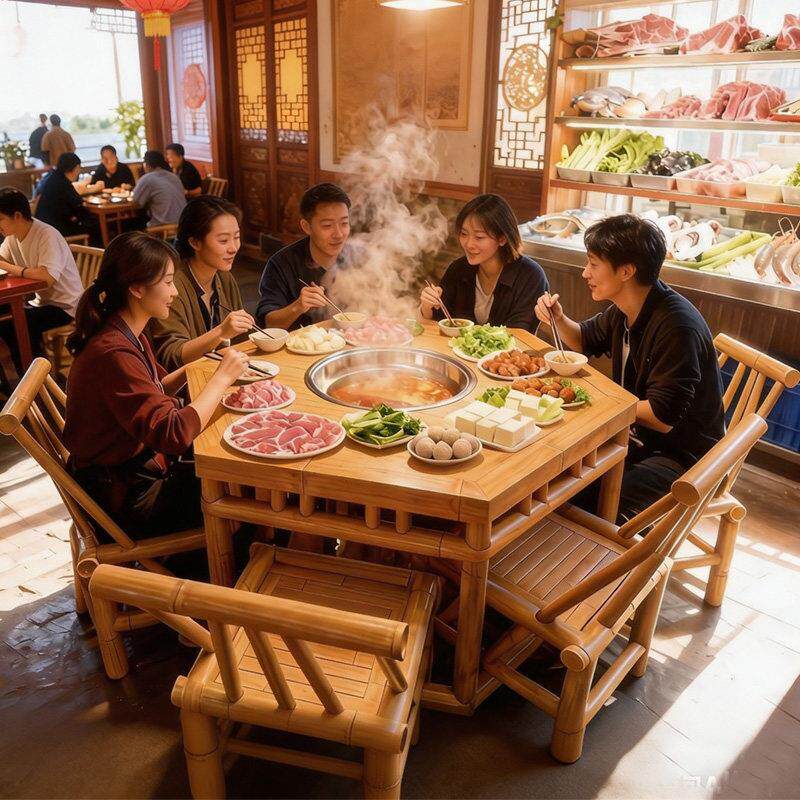 火锅桌电磁炉一体铝合金商用无烟火锅店现代简约烤肉餐桌椅可定制