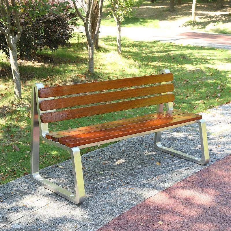 不锈钢公园椅户外长椅庭院双人凳子休闲防腐木塑木小区长条椅