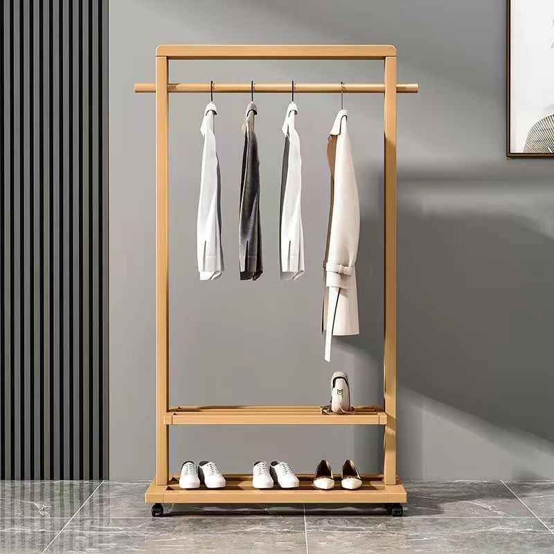 挂衣架落地卧室简易加粗可移动衣帽架室内家用挂衣服实木置衣架子