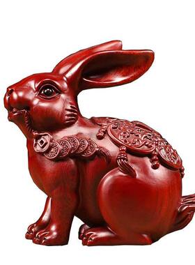花梨木雕兔子摆件实木家居装饰品动物木制十二生肖红木雕刻工艺品