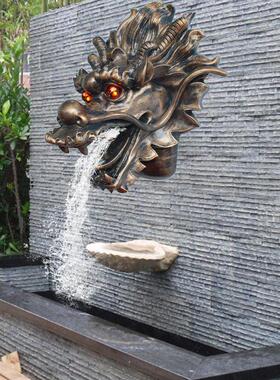 中新式酒店壁饰挂件彷石雕龙头吐水景壁YH-026户外喷挂水池观流水