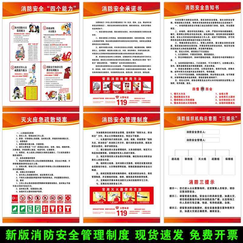 新版消防安全管理制度检查度牌消防四个能力三提示应急预案承诺书