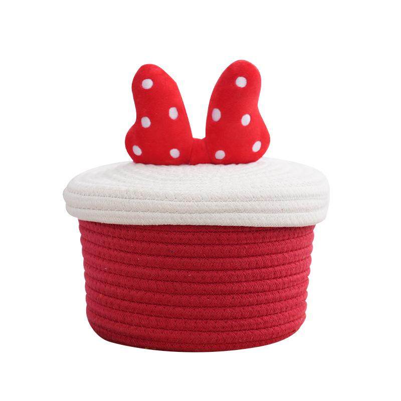 可爱蝴蝶结编织饰品发饰收纳筐带盖防尘桌面杂物收纳篮整理盒学生,收纳整理,脏衣篮,淘宝优惠券,粉丝福利购,淘宝优惠卷