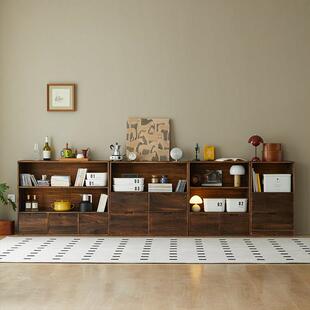 实木书柜储物柜组合低柜落地书架家庭用餐角柜覆古展示柜阳台柜