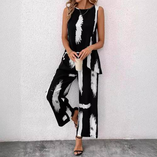1 set of casual summer women's set, round neck sleeveless he