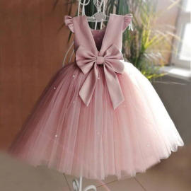 2023女童欧美生日公主裙粉色，花童蓬蓬纱裙儿童钢琴表演纱礼服