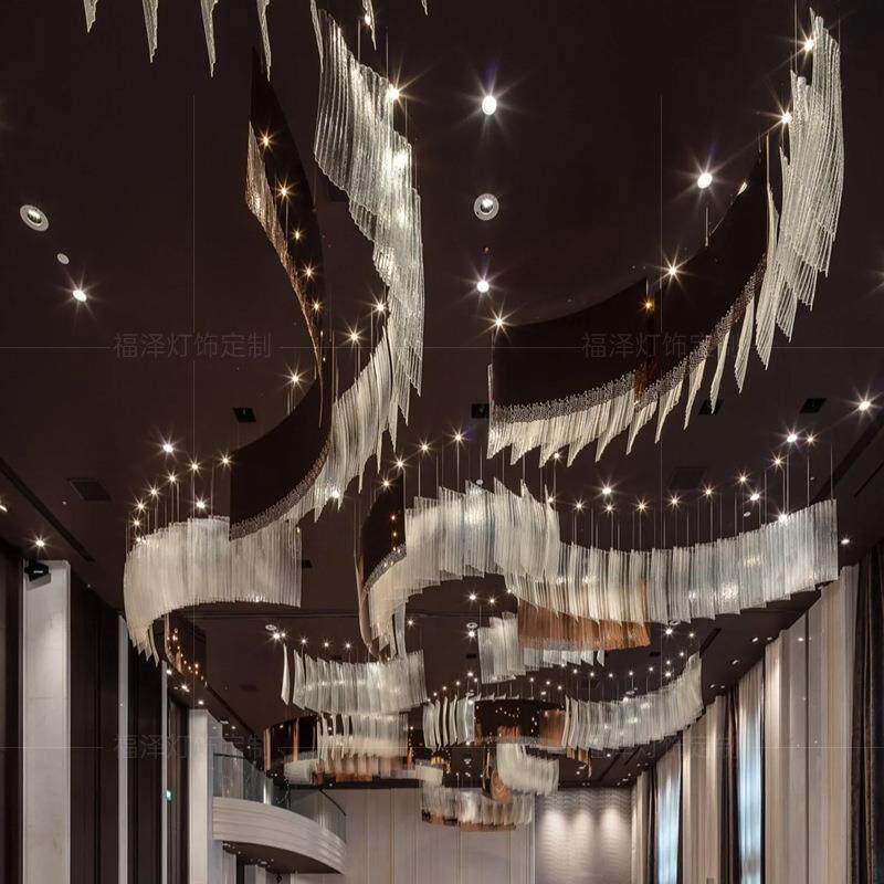 酒店大堂吊灯宴会厅餐厅饭店天花装饰宾馆大厅前台非标工程灯具