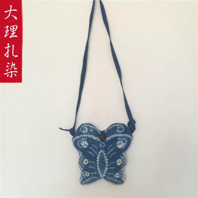 扎染手工艺品斜挎包蝴蝶包特色云南大理白族工布艺包收纳袋小布袋