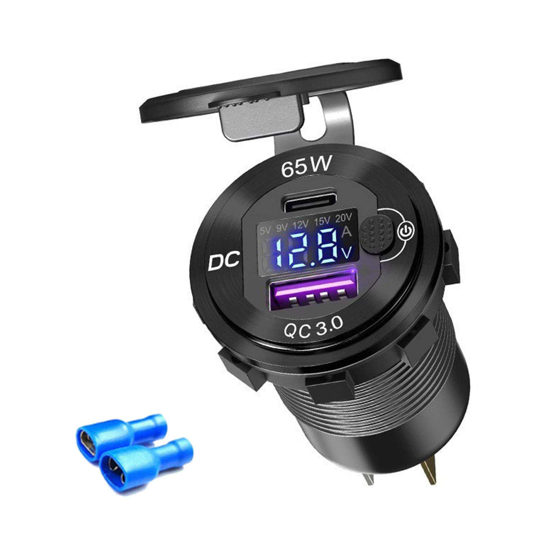 跨境新品摩托汽车改装USB+PD车充 83W大功率车载充电器带电压数显