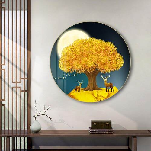 金钱树装饰画客厅入口走廊财富挂画金元宝钱树中国壁画