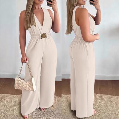 Bright Sleeveless Jumpsuit for Women Summer High Waist