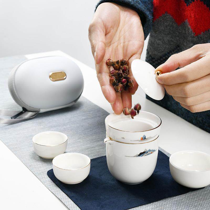 新款直销陶瓷茶具观山一壶二杯便携式旅行茶具办公杯功夫茶具礼盒