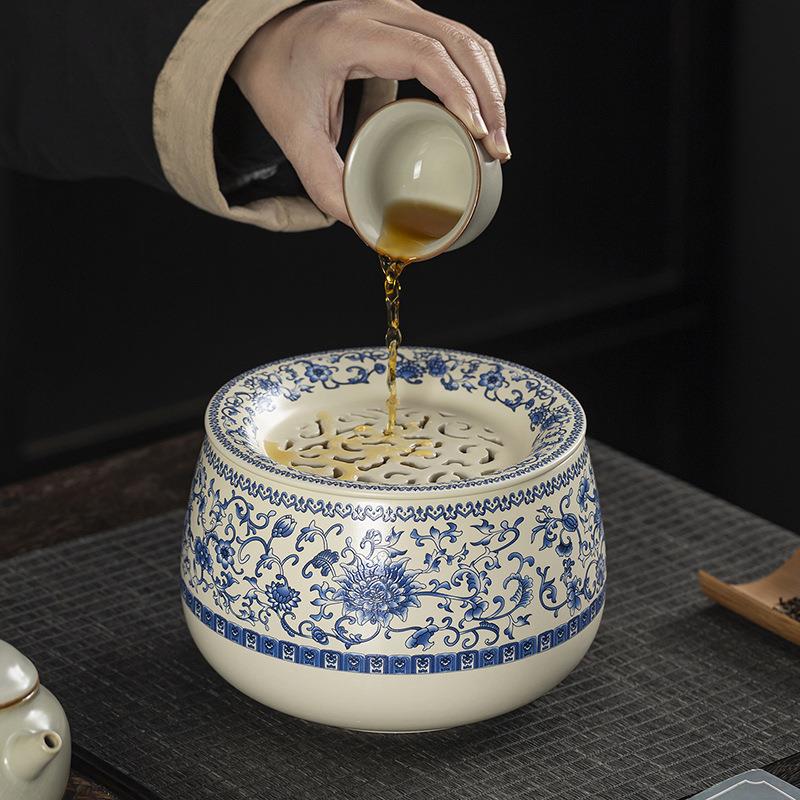 茶渣缸带过滤茶缸洗缸带盖茶洗茶具废盆倒茶DSP水盅缠枝莲水水建