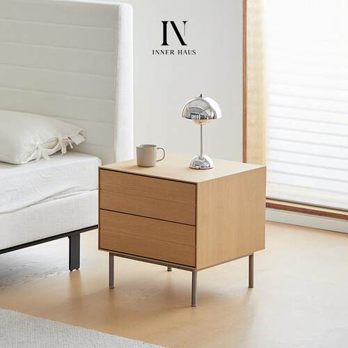 现代简约床头柜意式轻奢高级感北欧原木色卧室收纳柜实木家用边柜