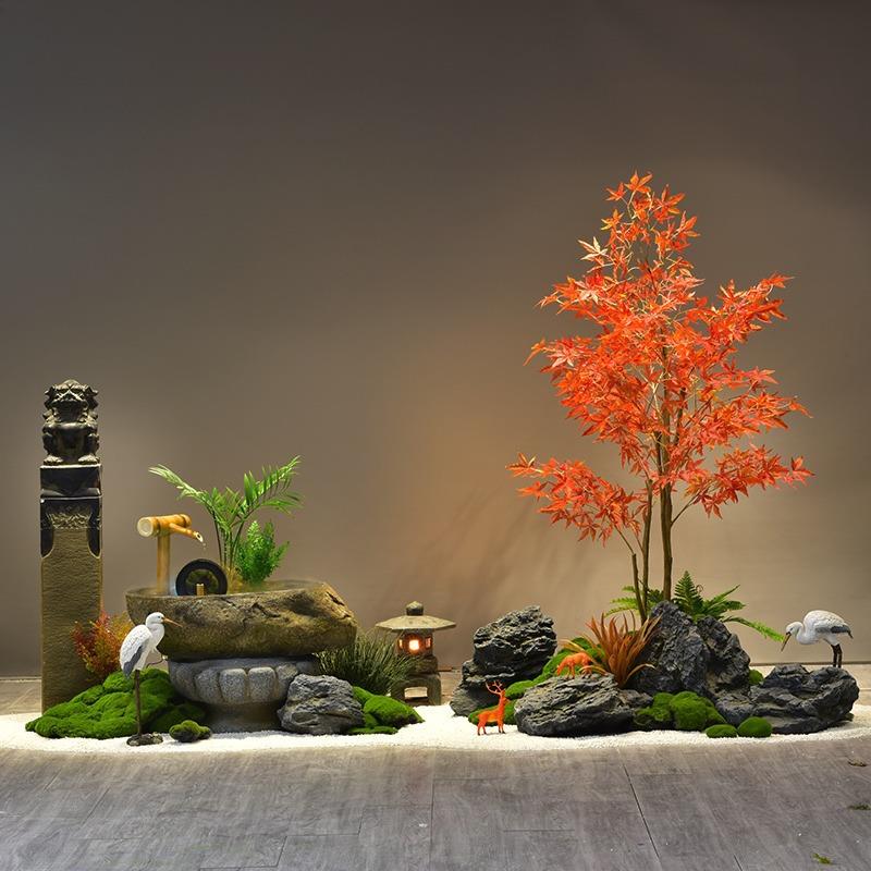 仿真红枫树室内造景流水摆件循环水景观公司形象墙商场橱窗装饰品