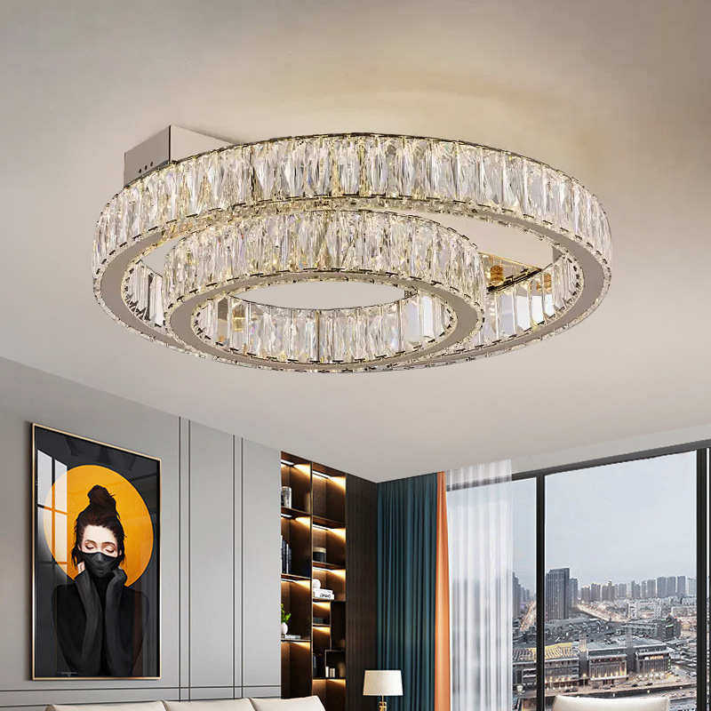 款轻奢水晶吸顶灯圆形双环LED餐厅灯具客厅卧室吸顶灯,家装灯饰光源,智能吸顶灯,淘宝优惠券,粉丝福利购,淘宝优惠卷
