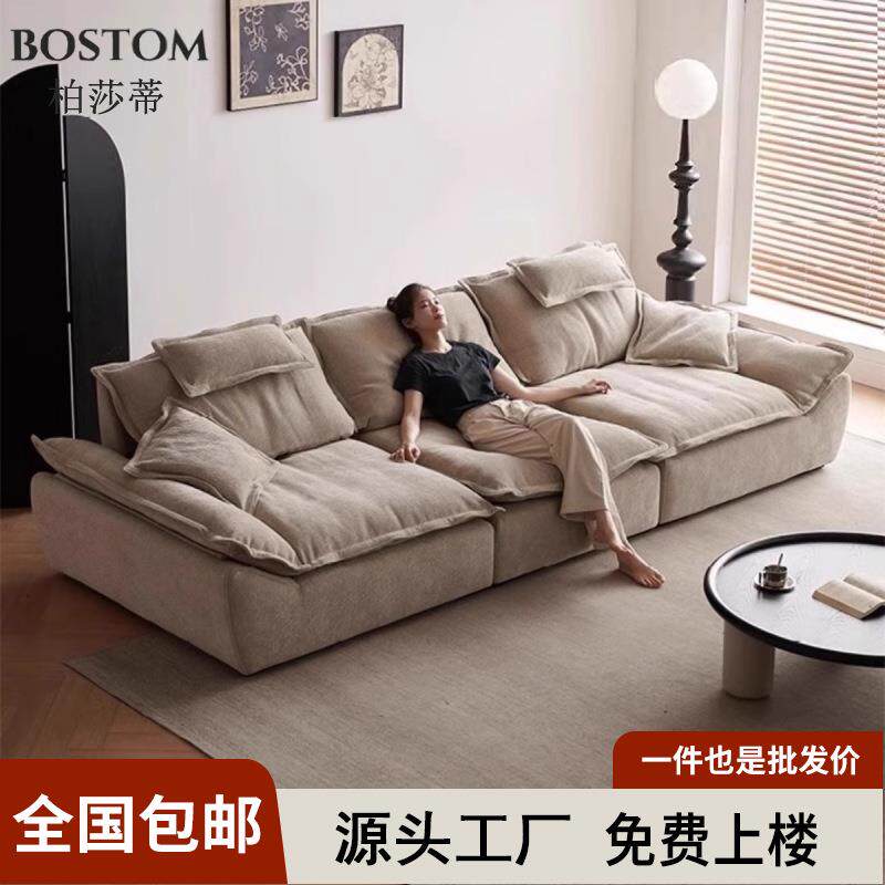 可移动靠背帆船布艺沙发可调节客厅直排猫抓皮意式雪尼尔沙发羽绒图片
