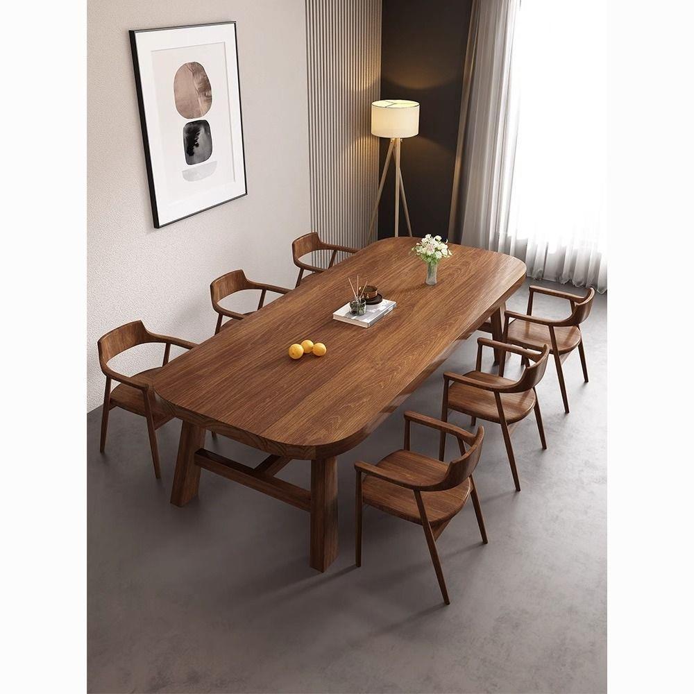 复古风实木餐桌椅组合简约现代家用餐厅吃饭桌小户型工作台长书桌