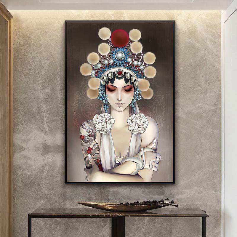 新中式京剧人物装饰画古美女脸谱画中国风墙画挂画走廊古典壁画