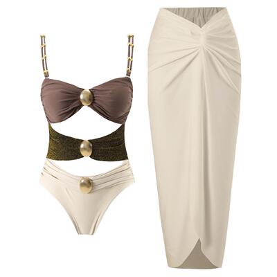 Womens Cut Out Ruched One-Piece Swimsuit & Knot Side Cover