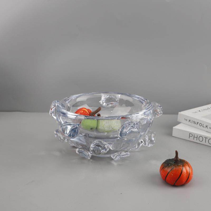 现代简约几何琉璃果盘托盘摆件客厅餐厅酒店样板房软装家居装饰品