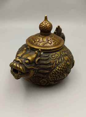 古韵龙头龙把仿龙古头龙把铜斋酒壶件家居装饰工艺品摆古玩收藏铜