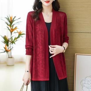 妈妈装 桑蚕丝镂空薄开衫 200斤胖mm披肩外套空调衫 女装 加肥加大码