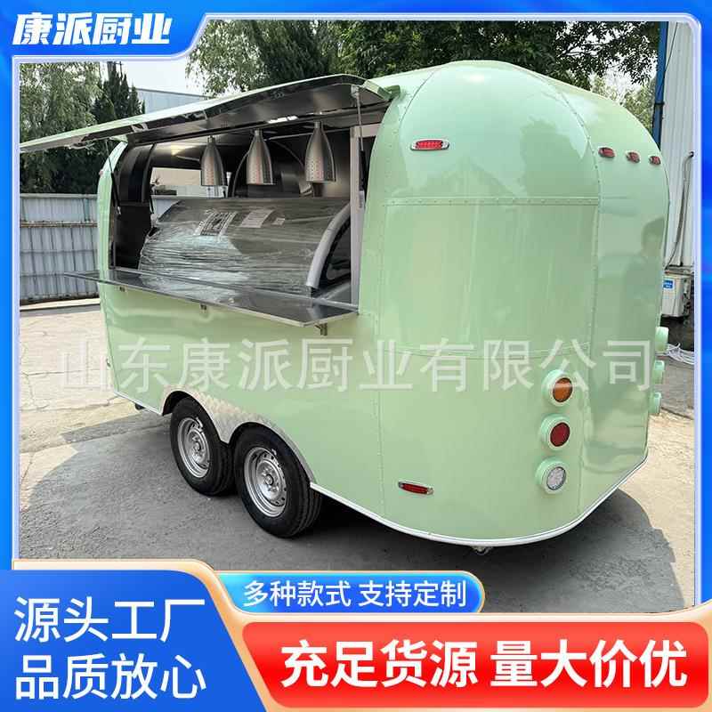 出口不锈钢美食小吃车营地房车铝制清风牵引拖车可移动售卖咖啡车