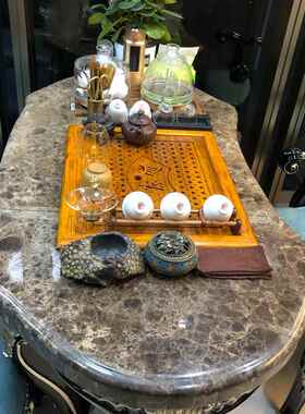 沥LI6茶台茶F76MJ8S6A桌配件茶大具理石玻璃茶几水盘家用新中式不