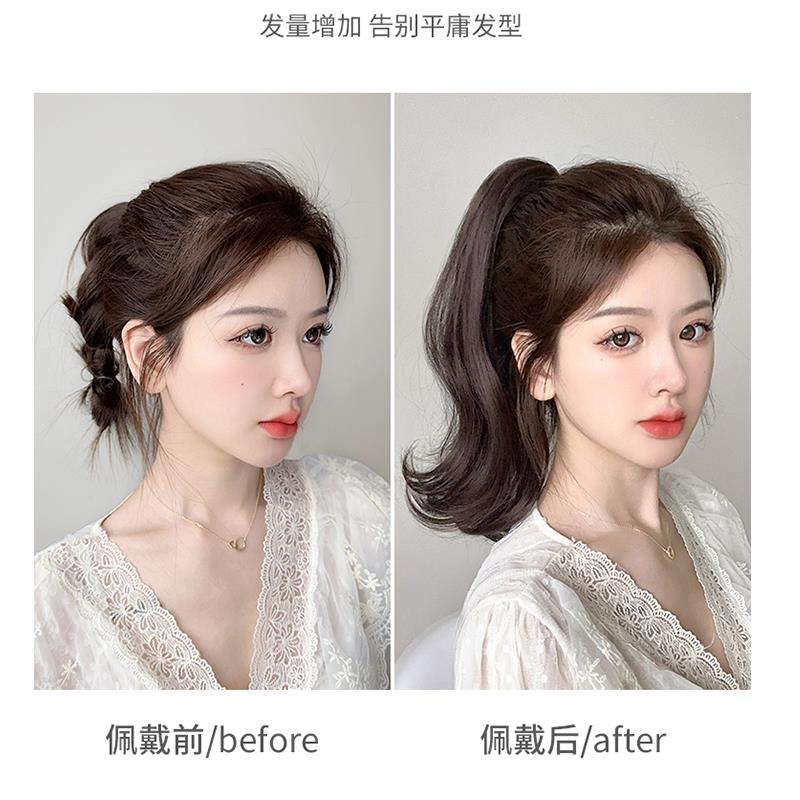 高档马尾高抓夹真发假发真微发卷假女马短发高尾马尾辫子假发自然