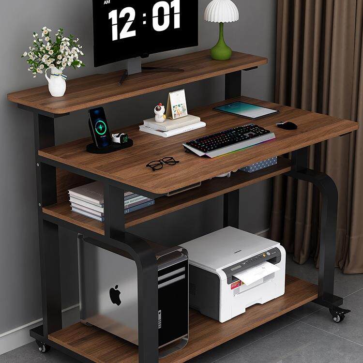 实木台式电脑桌可放打印机简易小型学生学习书桌家用卧室移动桌子