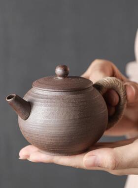 纯手工粗陶无釉粗陶茶壶旧岩泥边柄壶粘土提梁单壶家用陶瓷茶具