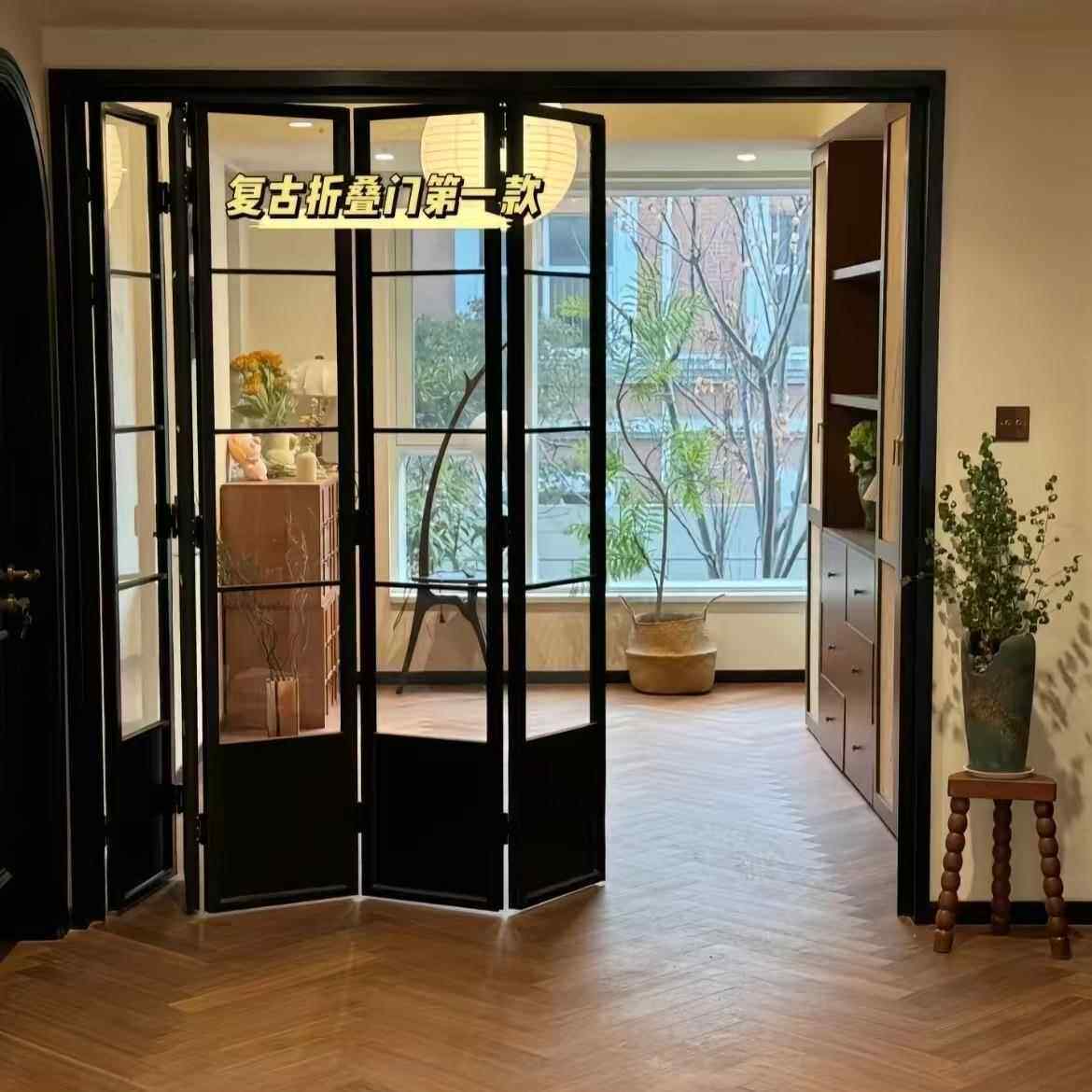 铝合法式古折叠门地复无轨浴室厨房推拉门金水晶玻ILL璃隔断卫生