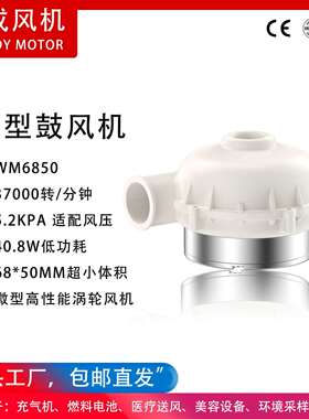 5.2KPA风压40瓦低耗能WM6850-24V涡轮风机直流3D打印吹风冷却用