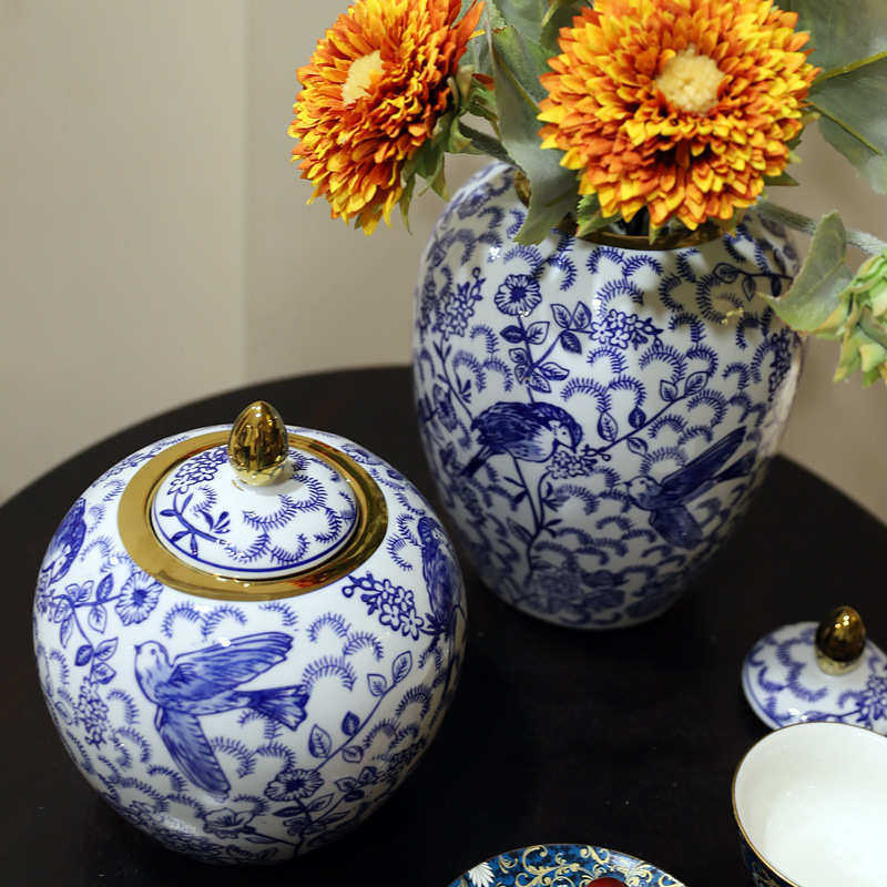 中式陶瓷青花瓷花瓶仿古客厅玄关电视柜家居摆件批发可插花西瓜罐,家居饰品,花瓶,淘宝优惠券,粉丝福利购,淘宝优惠卷