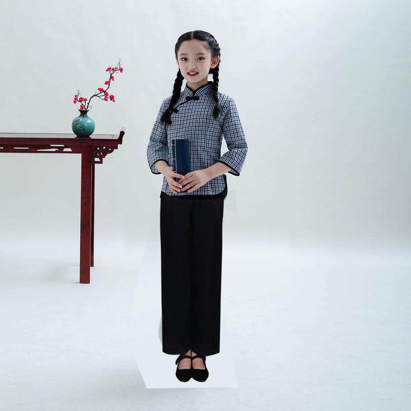 高档小菲鹿儿中童男民国学生装国风女小童中山装合唱大衣服表演出