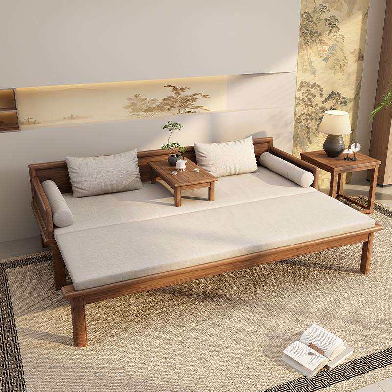 新中式实木沙发床一体两用客厅宋氏美学胡桃木推拉折叠伸缩罗汉床