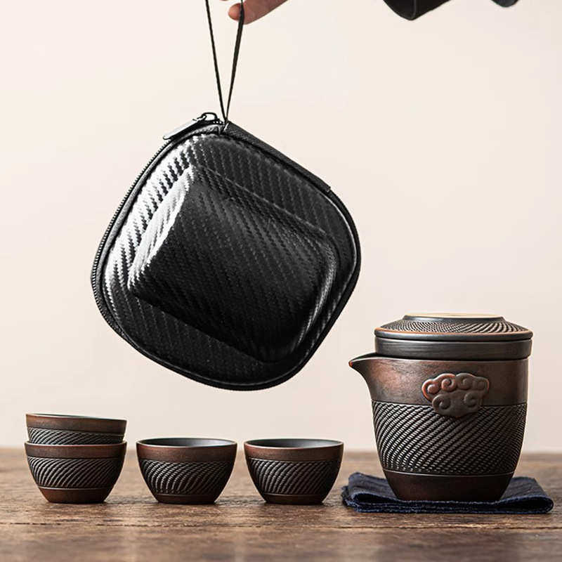 紫陶复古快客杯一壶四杯紫砂便携式旅行家用茶具套装户外随车喝茶,餐饮具,旅行茶具,淘宝优惠券,粉丝福利购,淘宝优惠卷