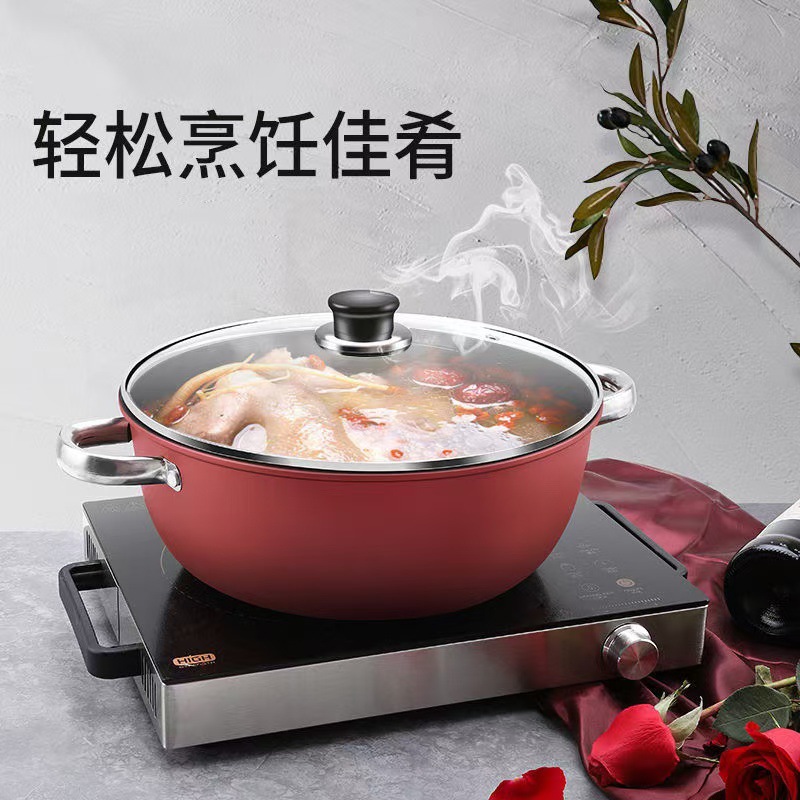 汤锅不粘锅家用加厚双耳蒸锅炖锅宿舍煮泡面煮汤燃气灶电磁炉专用