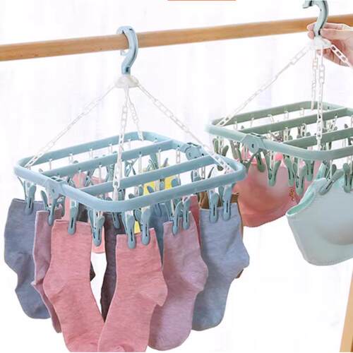 32-Clip Foldable Clothes Hanger, Adult Plastic Multi-Clips,