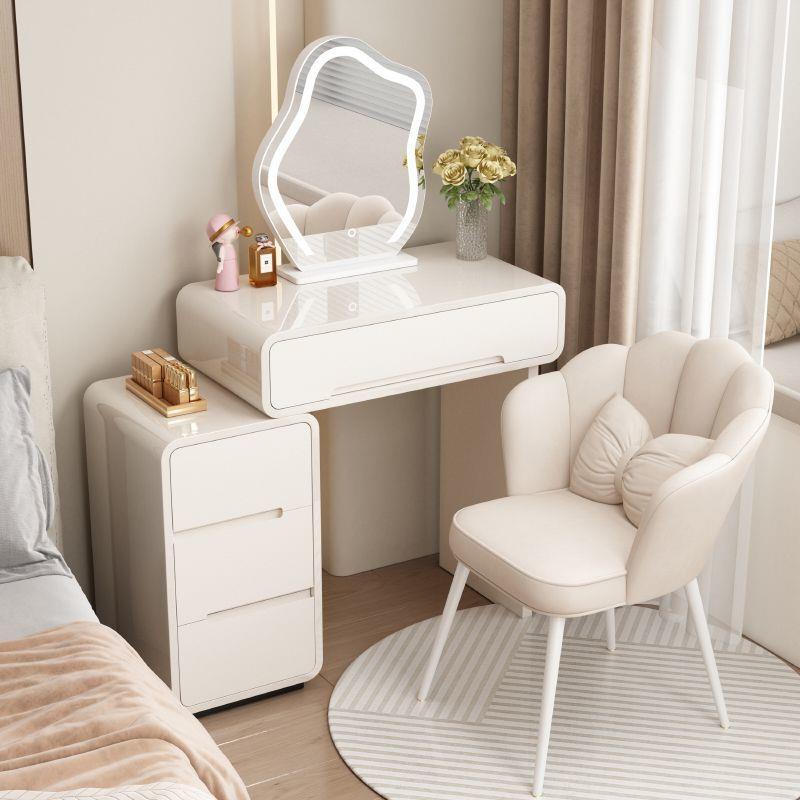 实木烤漆小户型梳妆台卧室60cm现代简约奶油风主卧斗柜一体化妆桌