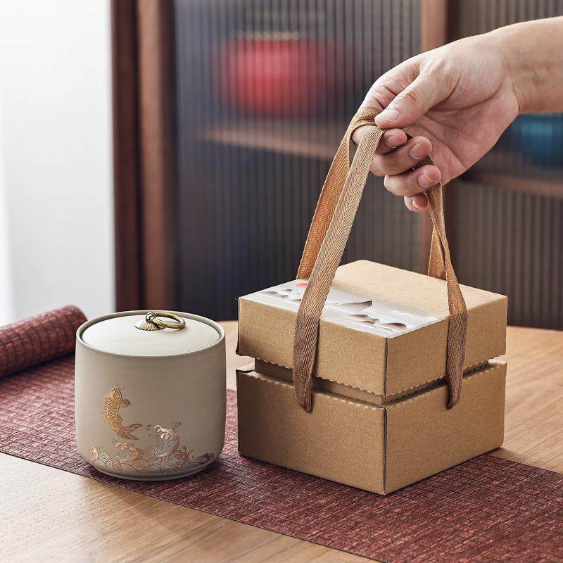 陶瓷茶叶罐包装礼盒空盒粗陶紫砂茶叶罐普洱茶叶药品密封罐