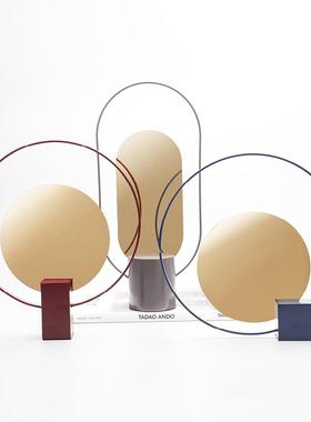 现代轻奢蓝色金属拼接屏风摆件几何样板房桌面售楼处客厅玄关摆设