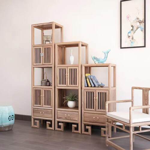 新中式老榆木博古架现代简约禅意多宝阁断简约展示架家用靠墙书架