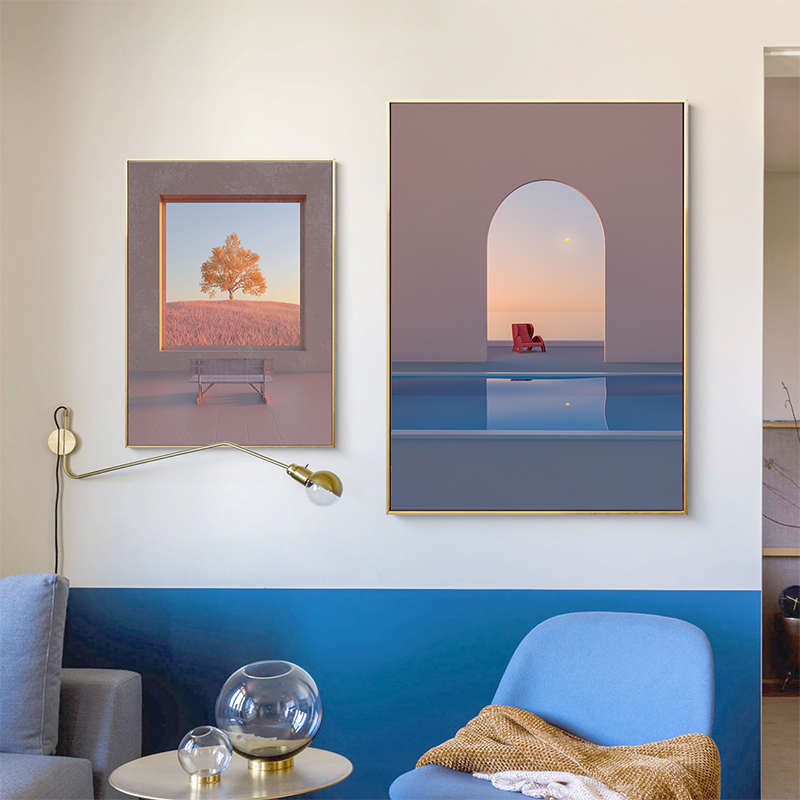 美森北欧建筑风景创意装饰画客厅三联画玄关过道壁画卧室床头挂画图片