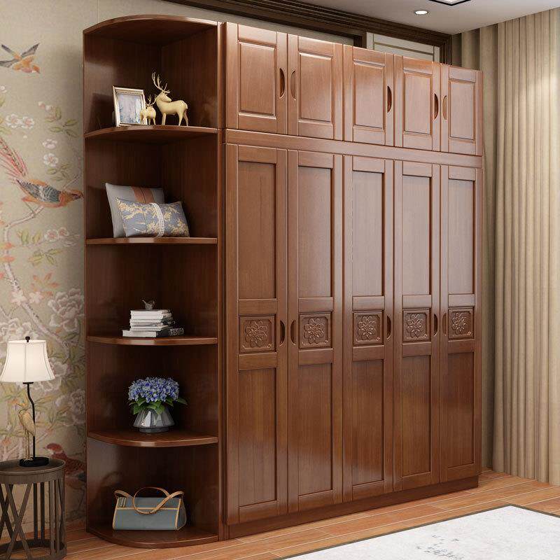 实木衣柜橡胶木衣橱平开门三四五六门中式经济型家用卧室储物家
