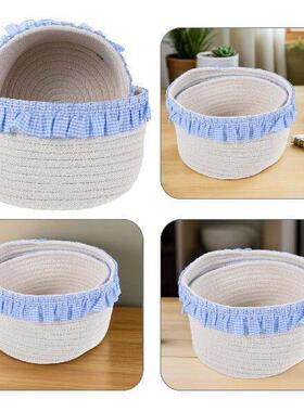 2pcs Woven Storage Basket Cotton Rope Handwoven Cloth