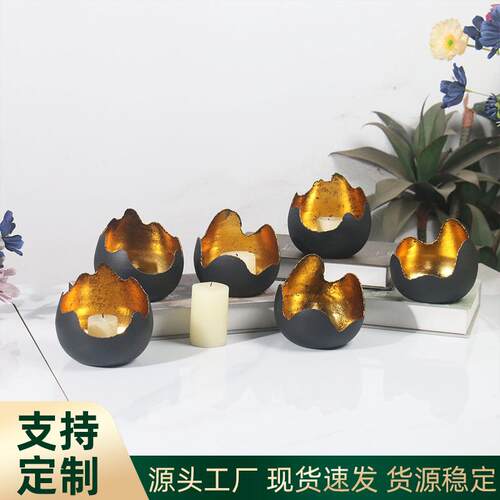 跨境铁艺新烛台创意蛋壳复古蜡烛台蜡烛器皿节日场景摆件拍摄道具