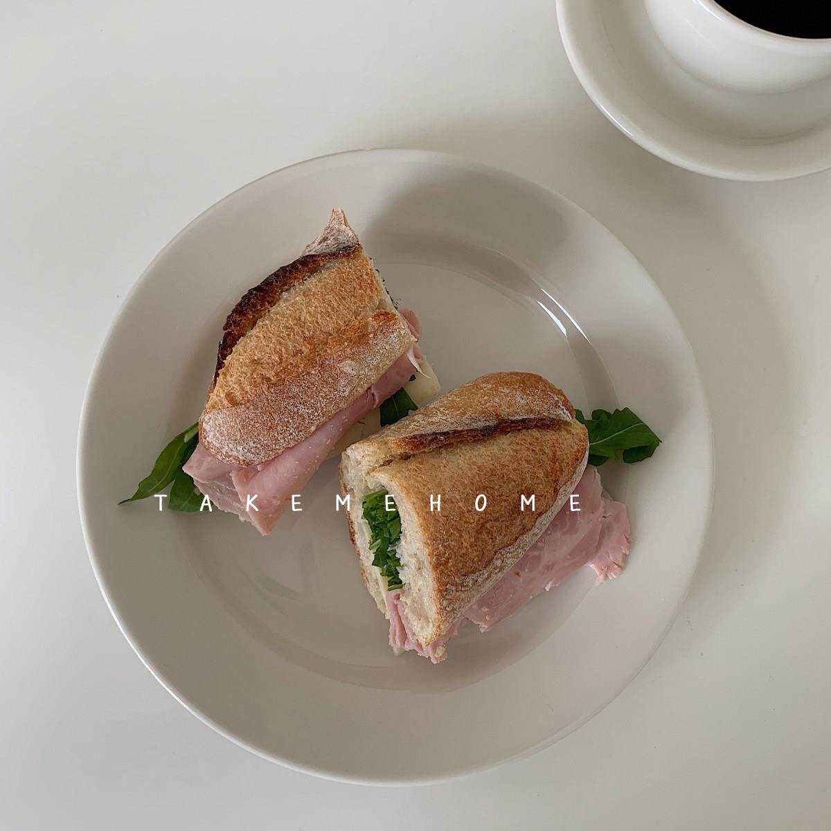 takemehome乳白宽边圆盘意面盘子面包盘早餐甜品盘店用brunch餐盘